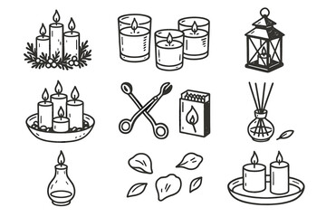 Trimmer candle glow festive tray sticks collection petals candles icons icon vector