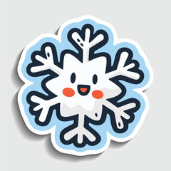 Happy Snowflake Sticker. Cute Cartoon Winter Character Doodle Vector Illustration.