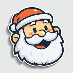 Cute Santa Claus Sticker. Cartoon Happy Christmas Character Head Vector Illustration.