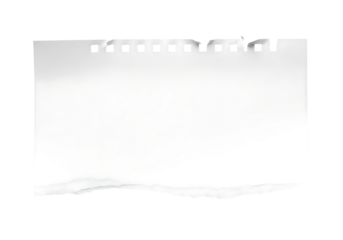 Ripped white paper with perforations from a notebook or notepad isolated on transparent background