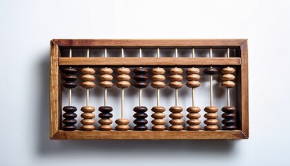 vintage wooden abacus counting tool on clean white surface