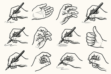 Fototapeta premium Sketch icon fingers hand gestures drawing icons detailed thumb light art vector