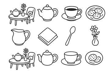 Obraz premium Cookie teapot milk vector pitcher tea setup icon cozy napkin afternoon