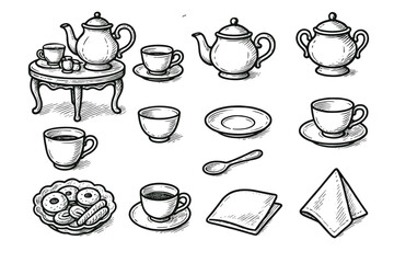 Obraz premium Bowl vector dish elegant sugar cup service tea napkin icon teapot