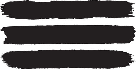 Set of three horizontal grunge black ink paint brush stroke elements for banner and backdrop design