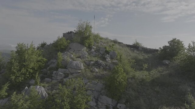 Historical Fortress Ruins on a Rocky Hill in Shusha, captured by an Azerbaijan drone.