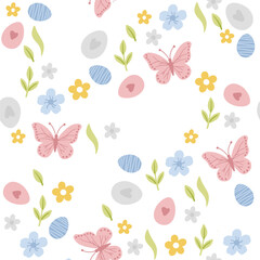 Fototapeta premium Seamless vector floral background pattern. A cute hand-drawn Easter pattern. Perfect for textiles, wallpaper, or nursery design.