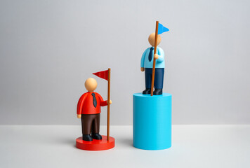 Rival leaders and their success on the scale. Comparing the progress gap. Competition in business and politics, measuring leadership effectiveness. Corporate success, election analysis