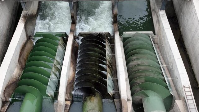 Archimedes Screw Pumps in a Water Treatment Plant, symbolizing modern industrial progress in Azerbaijan drone perspective.