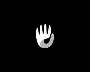 Abstract hand gradient logo design template. Creative palm no stop sign. A note in negative space vector symbol.