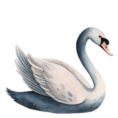 Watercolor Swan Clipart – Blue Swan Illustration PNG, Elegant Bird Art, Nursery Wall Decor, Ballet Swan Printable