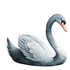 Watercolor Swan Clipart – Elegant Blue Swan Illustration PNG, Nursery Animal Art, Ballet Swan Decor