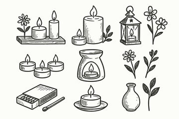 Candle lantern set burner arrangement icon vase tea wax vector small