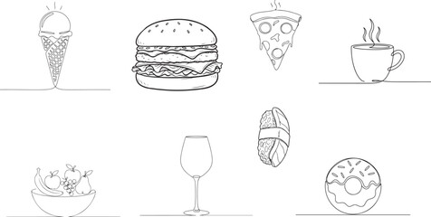 Continuous line drawing fast food menu