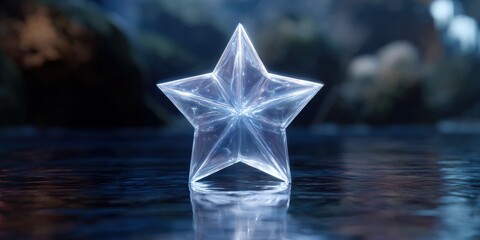 Crystal star reflecting on water surface in serene nature setting