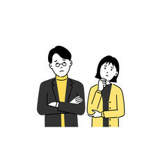 若い男女が悩みや不安を抱えて考え込むシーンのシンプルなフラットイラスト