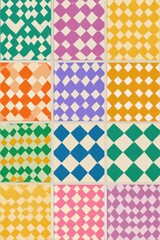 Colorful geometric patterned grid with diamond shapes