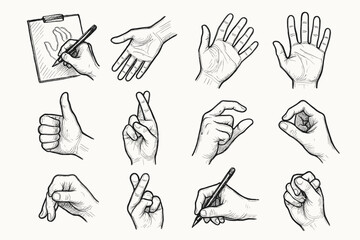 Writing pinching pose vector practice palm gesture icon crossed sketch icons hand