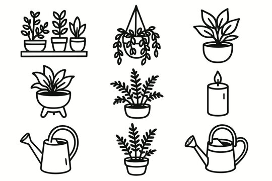 Pot small arrangement ceramic vector aesthetic icon set plant candle can