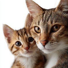 Obraz premium Close-up of adorable tabby cats: mother and kitten in tender pose