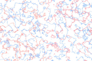 Abstract marble texture background with blue and red veins on white surface