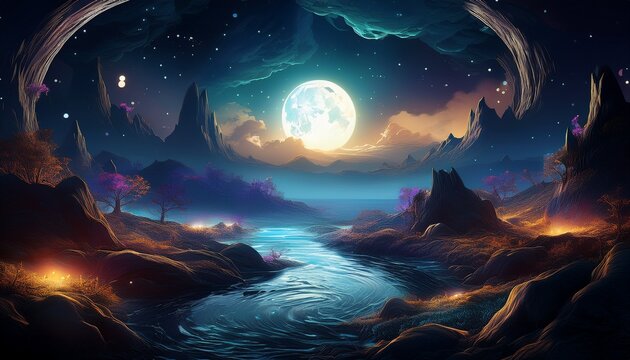 ethereal moonscape with mystical allure and enchanting dark ambience