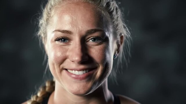 A Sequence of Smiling Expressions of a Blonde Woman with Braided Hair, Close-Ups