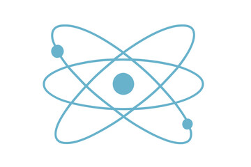 Glowing atomic symbol on dark gradient background with neon effect