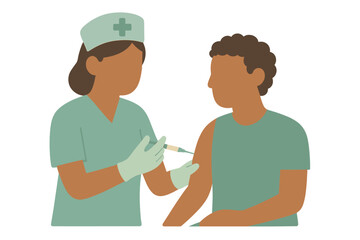 Nurse administering vaccine to patient in minimalist style with glowing effect