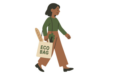 Woman with eco bag and groceries in gradient style