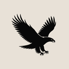 Obraz premium Silhouette of an eagle with wings spread in flight against a neutral background.