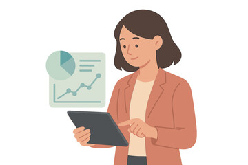Businesswoman analyzing data on tablet with graph overlay