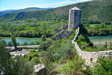 A view from the historic Pocitelj Castle in the historic town of Pocitelj, Bosnia and Herzegovina.