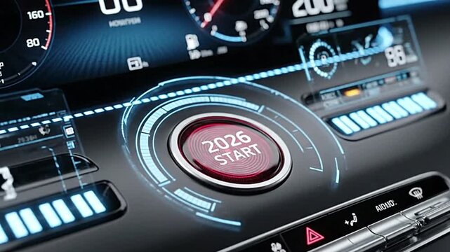 2026 Start Button Press for New Year Beginning Concept