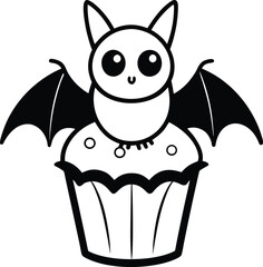 Cute cartoon Bat with big wings sitting on top of Ice cream illustration