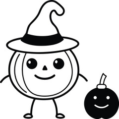 Cute Halloween Witch Potato with Smiling Cauldron Silhouette Illustration