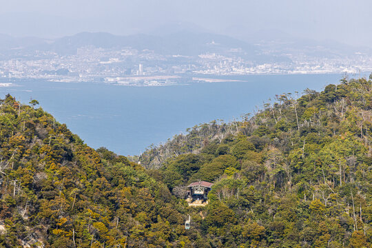 Cable car to top of Mount Misen at island Miyajima Hatsukaichi, Japan