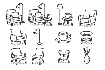 Setup cozy floor nook small table icon vase chair vector reading room