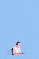 minimalist portrait portrays smiling individual deeply engaged in educational ai game exuding enthusiasm