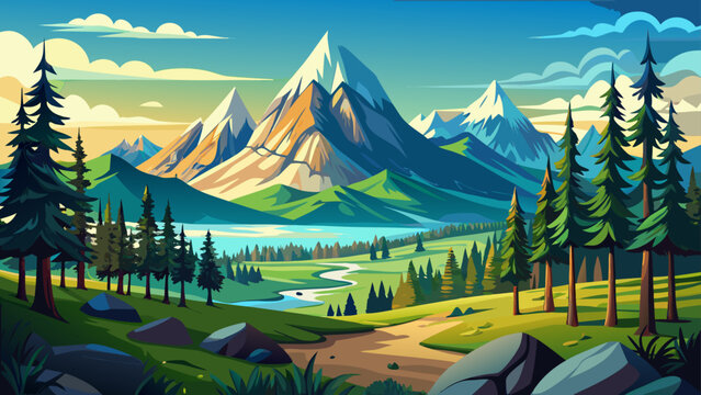 Very beautiful landscape with trees surrounding Trapper Peak in the Bitterroot Mountains near Darby, Montana, USA, showcasing pristine wilderness, alpine slopes, and serene natural scenery under a 