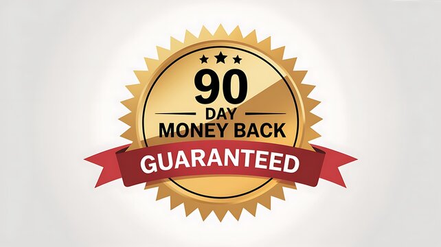 90 day money back guaranteed golden seal and red ribbon design