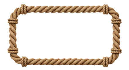 A rectangular frame border made of coiled natural fiber rope. isolated on transparent background