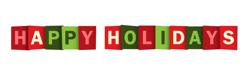 HAPPY HOLIDAYS red and green typography banner on transparent background