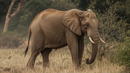 Fototapeta premium Elephant in the wild, nature scene, terrestrial animal, large mammal, and wildlife photography.