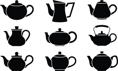 Teapot Icon Set  Classic and Modern Tea Kettle Silhouette Collection Teapot and Teacup Icons  Kitchen, Café, and Beverage Vector Set