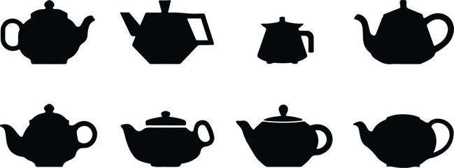 Teapot Icon Set  Classic and Modern Tea Kettle Silhouette Collection Teapot and Teacup Icons  Kitchen, Café, and Beverage Vector Set