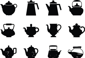 Teapot Icon Set  Classic and Modern Tea Kettle Silhouette Collection Teapot and Teacup Icons  Kitchen, Café, and Beverage Vector Set