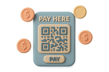 3d qr code payment icon with currency symbols