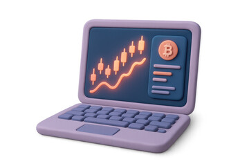 3d laptop displaying cryptocurrency chart with bitcoin symbol