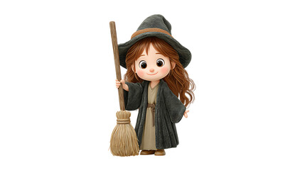 halloween witch  holding a small broom 